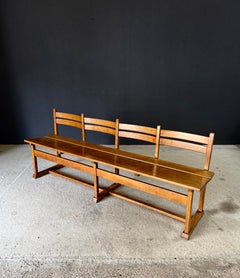 Banc en chêne à 4 places de style « mid-century », fabrication artisanale, Belgique, années 1950