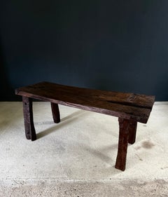 Early 20th Century Handcrafted Brut Carved Workbench Table