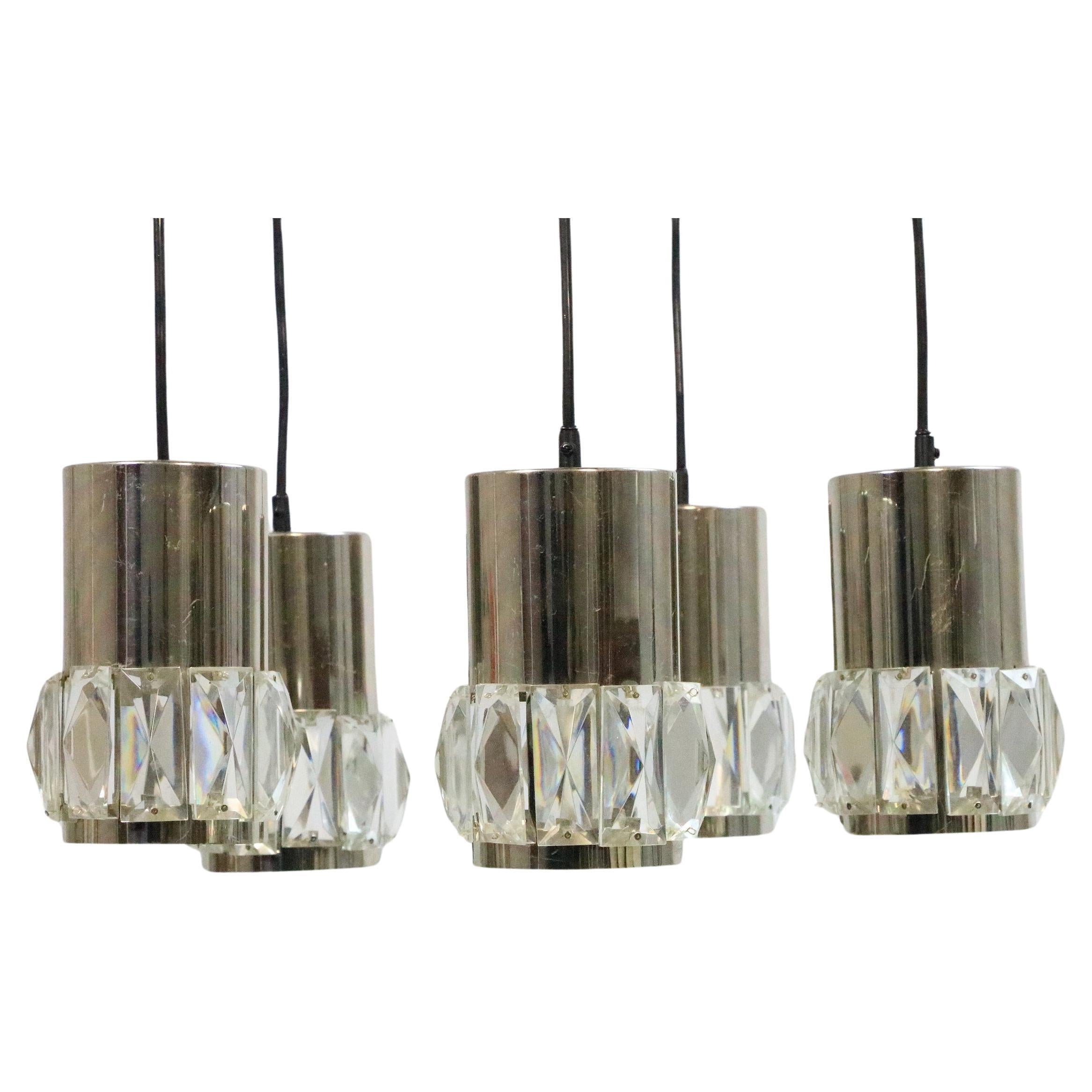 German Cascade Chandelier, Crystal and Chrome, 1970s For Sale