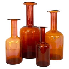 Set of Four Amber Gulvvase Floor Vases by Otto Brauer for Holmegaard, 1960s