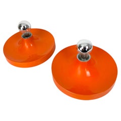 Orange Space Age Flush Wall Lights Pair, Charlotte Perriand, Germany, 1960s
