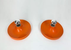Orange Space Age Flush Wall Lights Pair, Charlotte Perriand, Germany, 1960s