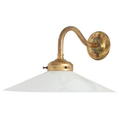 Antique French Coolie Glass Swan Neck Frill Brass Wall Task Kitchen Light Lamp