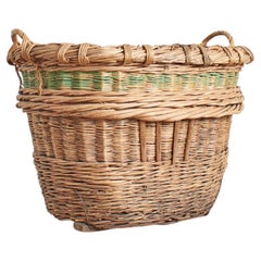 Large Antique Wicker French Champagne Grape Harvest Log Basket