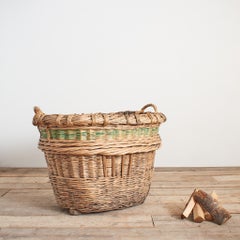 Large Antique Wicker French Champagne Grape Harvest Log Basket