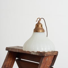 Antique Jefferson Moonstone Glass Church Kitchen Island Brass Pendant Light
