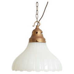 Antique Jefferson Moonstone Glass Church Kitchen Island Brass Pendant Light