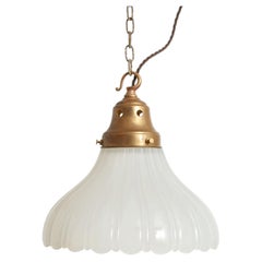 Antique Jefferson Moonstone Glass Church Kitchen Island Brass Pendant Light
