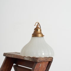 Antique Jefferson Moonstone Glass Church Kitchen Island Brass Pendant Light