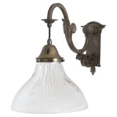 Pair of Antique Holophane Prismatic Glass Church Kitchen Ceiling Pendant Lights