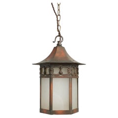 Lampe suspendue antique de style Art déco et Arts and Crafts, en verre, en forme de lanterne hexagonale, pour le couloir