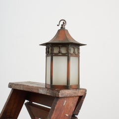Lampe suspendue antique de style Art déco et Arts and Crafts, en verre, en forme de lanterne hexagonale, pour le couloir