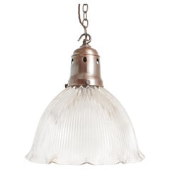 Antique Holophane Glass Church Kitchen Island Brass Pendant Light