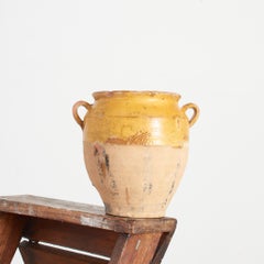 Antique French Provincial Terracotta Yellow Glaze Pottery Confit Jar Pot