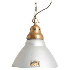 Antique GEC GECoray Mercury Glass Church Kitchen Island Brass Pendant Light