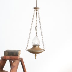 Antique Holophane Sanctuary Prismatic Glass Church Kitchen Brass Pendant Light