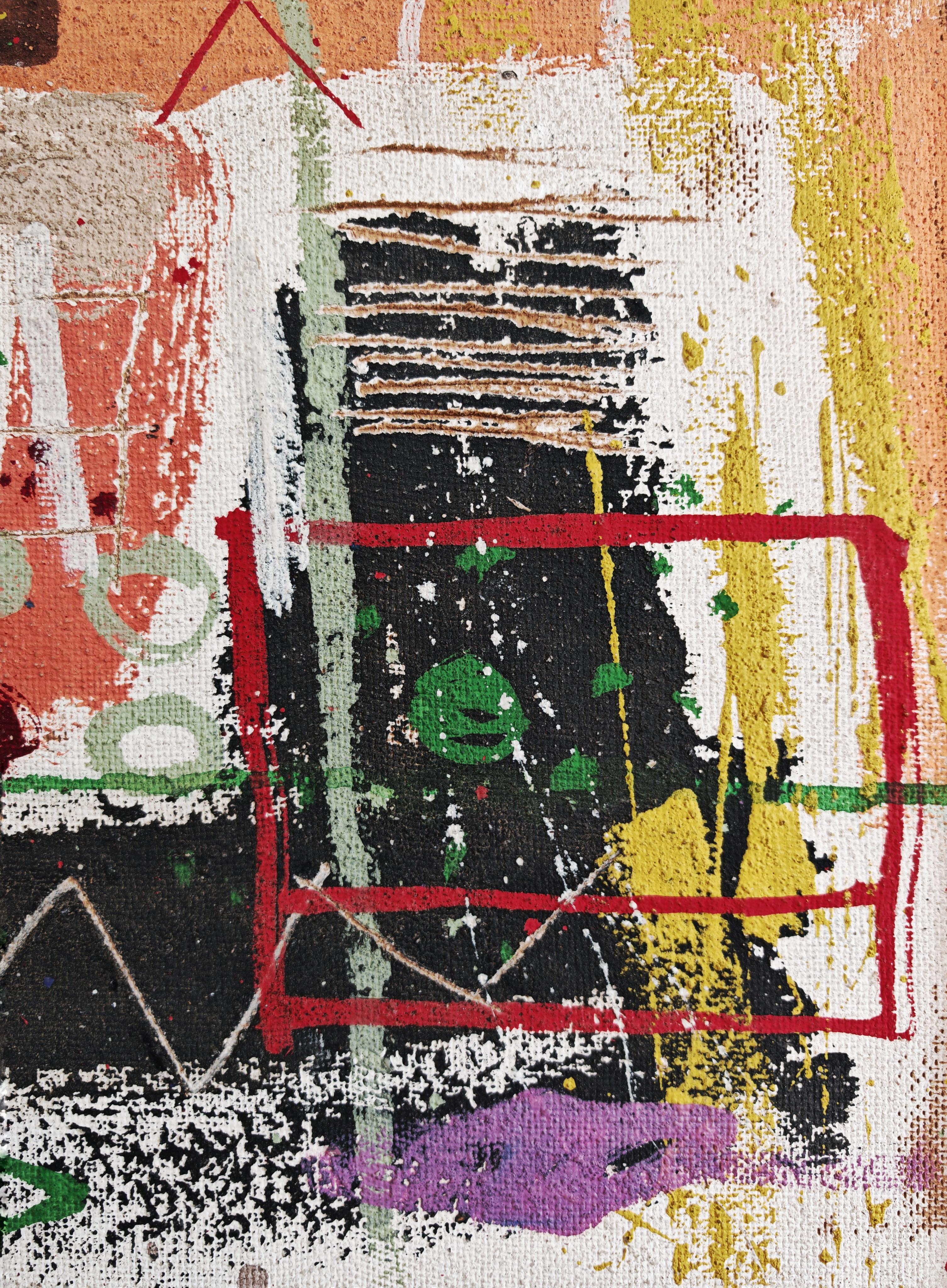 Serbe Peinture à l'huile de l'artiste yougoslave Joškin Šiljan dans le style de Jean-Michel Basquiat en vente