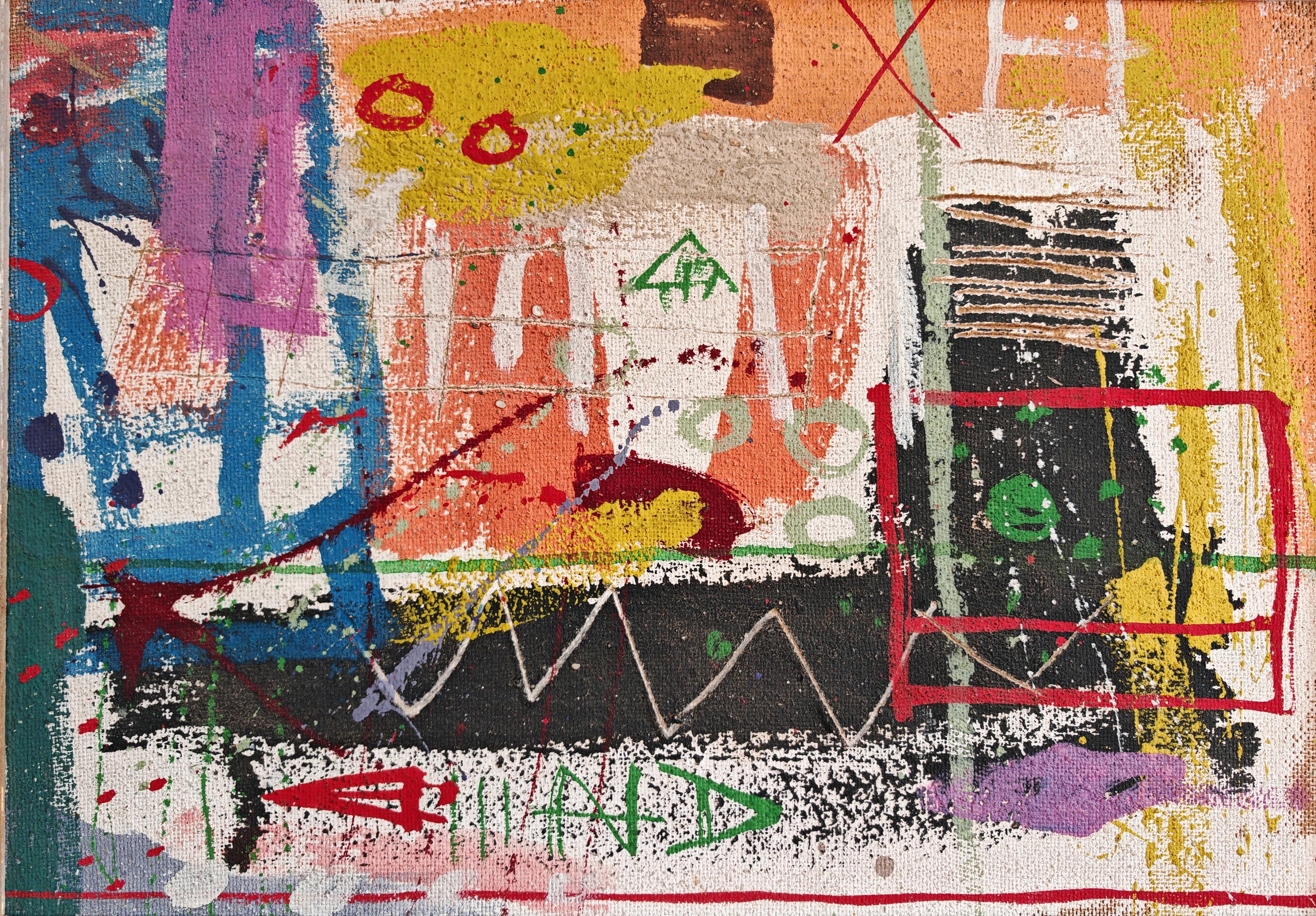 Peinture à l'huile de l'artiste yougoslave Joškin Šiljan dans le style de Jean-Michel Basquiat Bon état - En vente à Beograd, RS