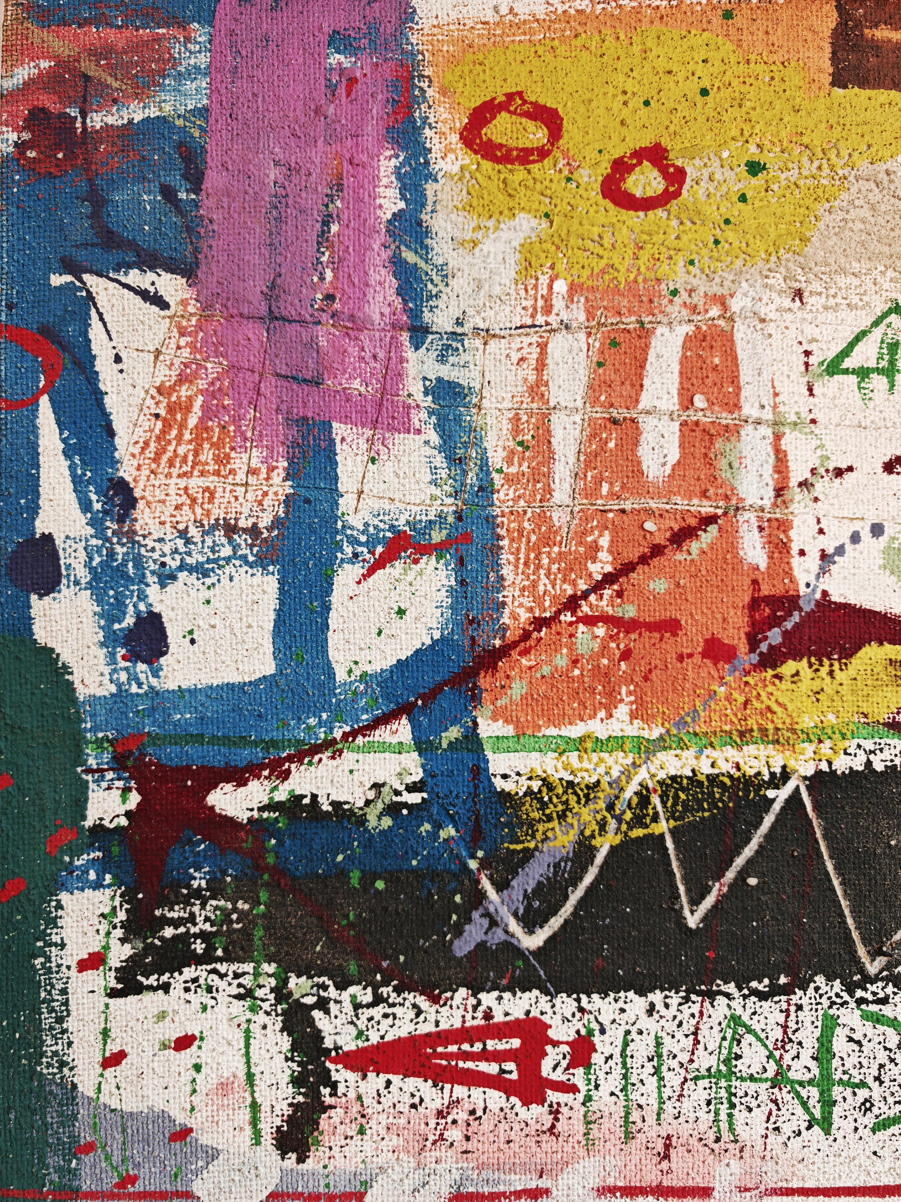 Postmoderne Peinture à l'huile de l'artiste yougoslave Joškin Šiljan dans le style de Jean-Michel Basquiat en vente