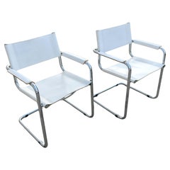Pair of Bauhaus Dining Chairs S34 by Mart Stam in white leather and steel