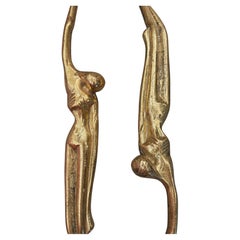 Brutalist sculptural door handles in bronze, depicting a swimmer, Italy 1970s