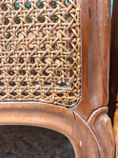 Pair of Louis XV style beds in solid mahogany and hand-woven cane, Italy 1950s