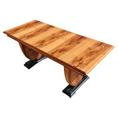 Art Deco Dining Table in walnut veneer and black lacquer, France 1930s