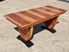 Art Deco Dining Table in walnut veneer and black lacquer, France 1930s