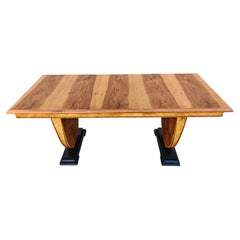 Art Deco Dining Table in walnut veneer and black lacquer, France 1930s