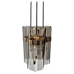 Mid Century Modern Glass and Brass Pendant Light by Zero Quattro, Italy 1970s