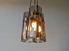 Mid Century Modern Glass and Brass Pendant Light by Zero Quattro, Italy 1970s