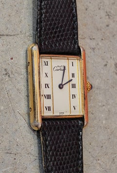 Mid Century Gold Plated Silver Wrist Watch, Tank by Cartier, Switzerland 1980s
