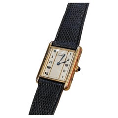 Mid Century Gold Plated Silver Wrist Watch, Tank by Cartier, Switzerland 1980s
