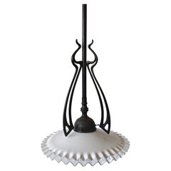 Small Art Nouveau Pendant light in metal and glass, Austria 1910s