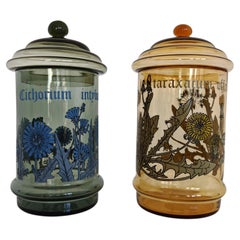 Ein Paar Art-Déco-Apothekergläser mit Blumenmotiven, Jugoslawien, 1950er Jahre