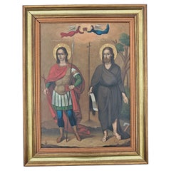 Antique Orthodox Icon depicting St. George and St. John the Baptist, The Balkans