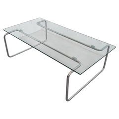 Postmodern Coffee Table in tubular steel and glass top in Bauhaus style, Italy