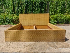 French Riviera Woven Rattan queen size bed, France 1970s