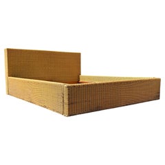 French Riviera Woven Rattan queen size bed, France 1970s