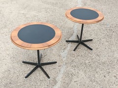 ir of Mid Century Modern Pedestal Round Table in Walnut and Black Leather, Italy