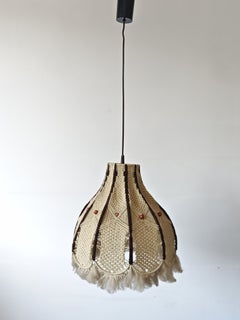 Large Modernist Hand-Knotted Wool Macramé Pendant Lamp, Spain 1970s