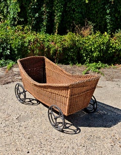 Antique German Wicker Child’s Carriage with Cast Iron Wheels, Germany 19th C.