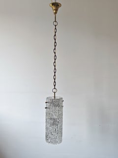 Extra Large J.T. Kalmar Textured Glass and Brass Pendant, Austria, 1960s
