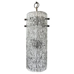 Extra Large J.T. Kalmar Textured Glass and Brass Pendant, Austria, 1960s