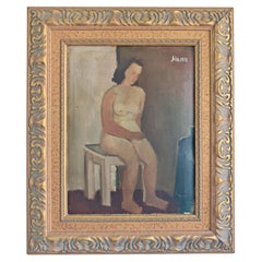 "Seated Nude in Inrerior", oil on canvas, Unknown artist, Yugoslavia 1950s