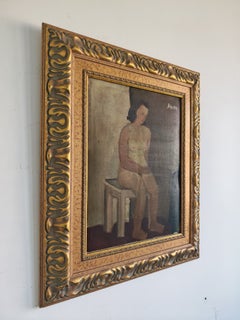 "Seated Nude in Inrerior", oil on canvas, Unknown artist, Yugoslavia 1950s
