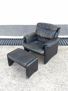 Postmodern Leather Armchair and Ottoman by ERPO, West Germany 1970s