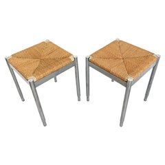 Ein Paar Hocker aus Korbgeflecht und Stahl, Gio Ponti zugeschrieben, für Cassina, Italien, 1960er Jahre