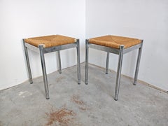 Pair of Wicker and Steel Stools attr. to Gio Ponti for Cassina, Italy, 1960s