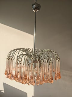 Mid Century Pink Murano Glass Chandelier "Waterfall" by Venini, Italy 1970s